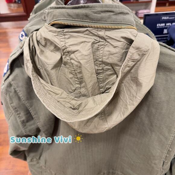 NWT Polo Ralph Lauren Men Iconic Field Jacket Hoodie Cotton Patches Olive large - Picture 6 of 9